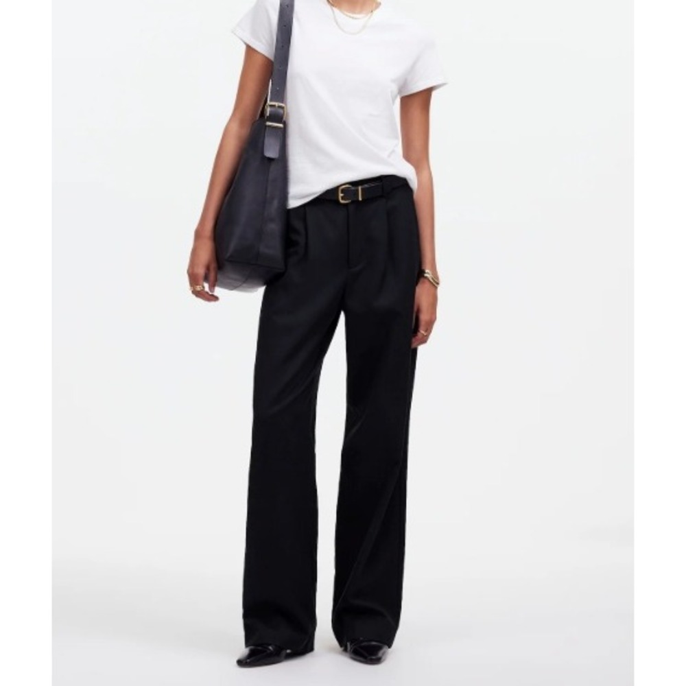 Madewell The Slouchy Straight Pant Size 12 Black Wide Leg Pleated Front Trousers - Picture 8 of 9